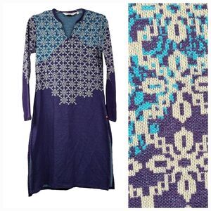 Biba Women's Purple Woven Design Winter Straight Kurta Long Sleeve Sweater India